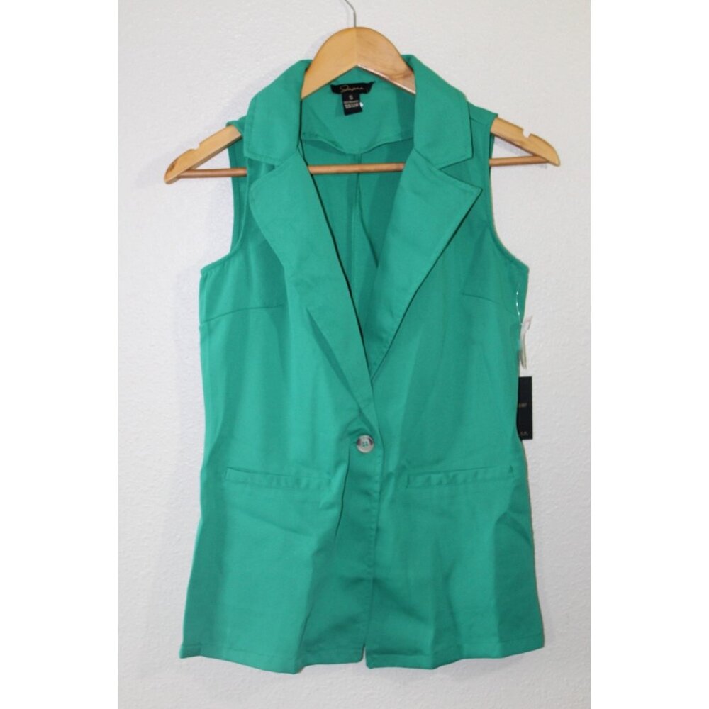 Japna Womens Green Sleeveless One Button Jacket Vest S NWT